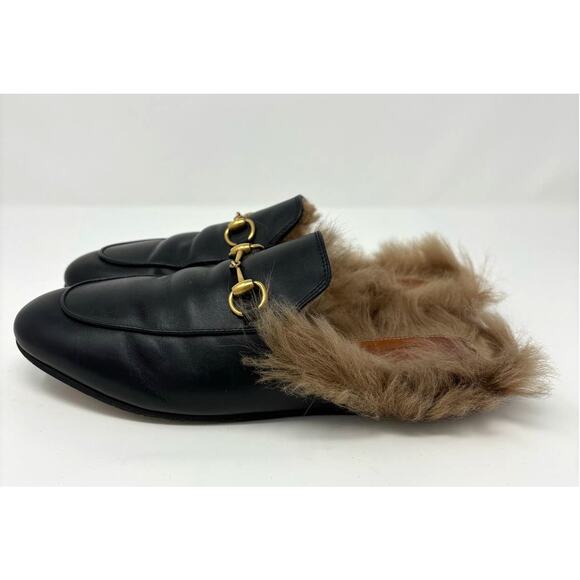 Gucci Black Princetown Horsebit Fur Lined Slip On Mules Size EU 37.5 - Picture 2 of 5